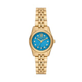 Michael Kors Lexington Three Hand Blue Dial Gold Steel Strap Watch for Women - MK4813