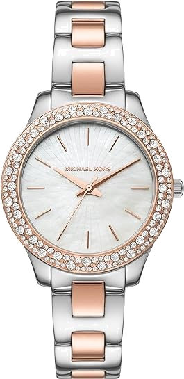 Michael Kors Liliane Quartz Mother of Pearl White Dial Two Tone Steel Strap Watch For Women - MK1048