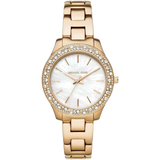 Michael Kors Liliane Mother of Pearl White Dial Gold Steel Strap Watch For Women - MK4555