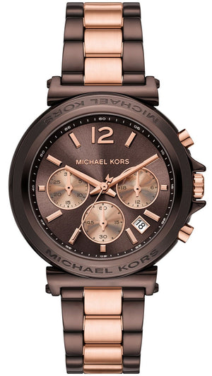 Michael Kors Maren Chronograph Brown Dial Two Tone Steel Strap Watch for Women - MK7496