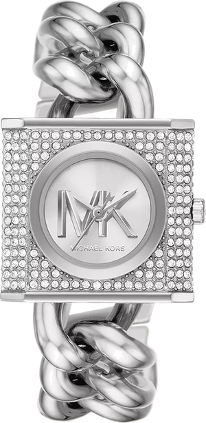 Michael Kors Chain Lock Pave Silver Dial Silver Steel Strap Watch For Women - MK4718