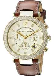Michael Kors Parker Champagne Gold Dial Brown Leather Strap Watch for Women - MK2249