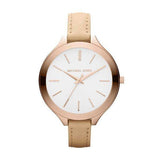 Michael Kors Runway Slim Quartz White Dial Beige Leather Strap Watch For Women - MK2284