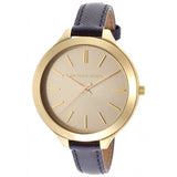 Michael Kors Runway Quartz Gold Dial Blue Leather Strap Watch For Women - MK2285