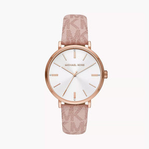 Michael Kors Pyper Quartz Silver Dial Pink Leather Strap Watch for Women - MK2947