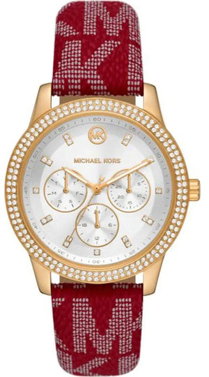 Michael Kors Tibby Multifunction Silver Dial Red Leather Strap Watch For Women - MK2975