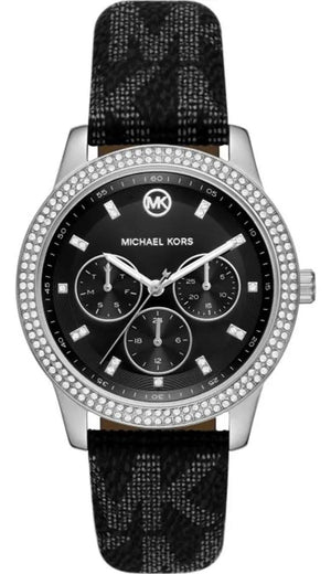 Michael Kors Tibby Chronograph Black Dial Black Leather Strap Watch For Women - MK2976