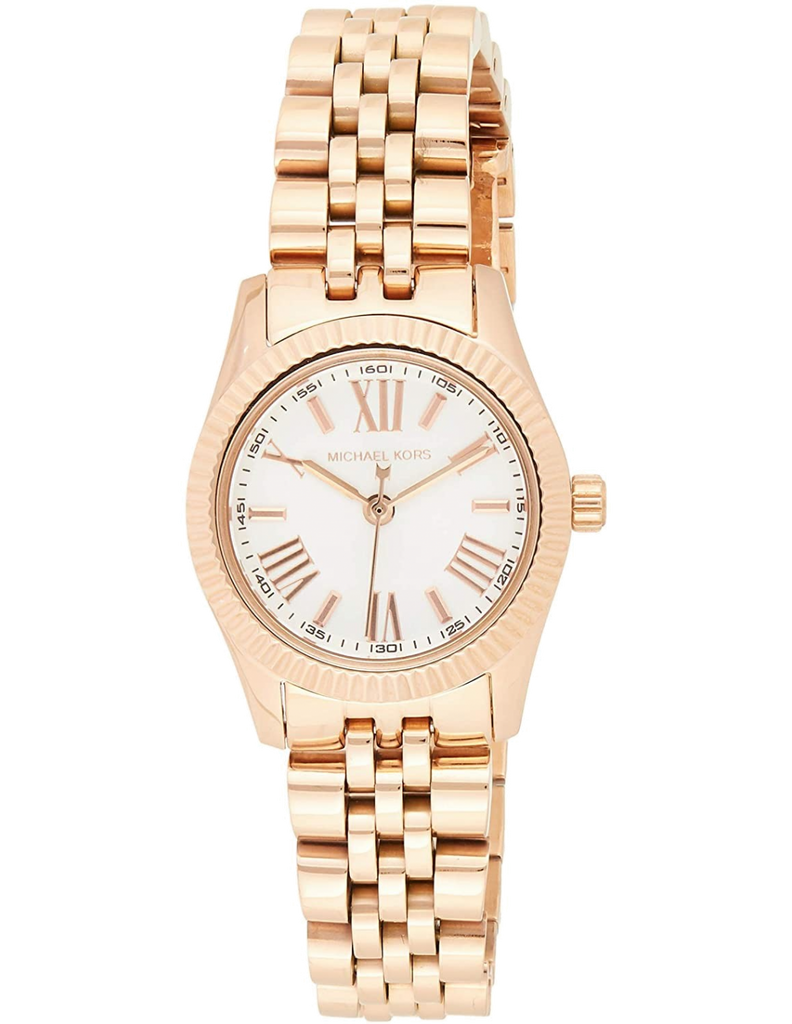 Michael Kors Lexington Quartz White Dial Rose Gold Steel Strap Watch For Women