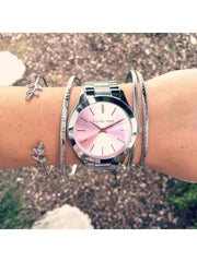 Michael Kors Slim Runway Quartz Pink Dial Silver Steel Strap Watch For Women - MK3380