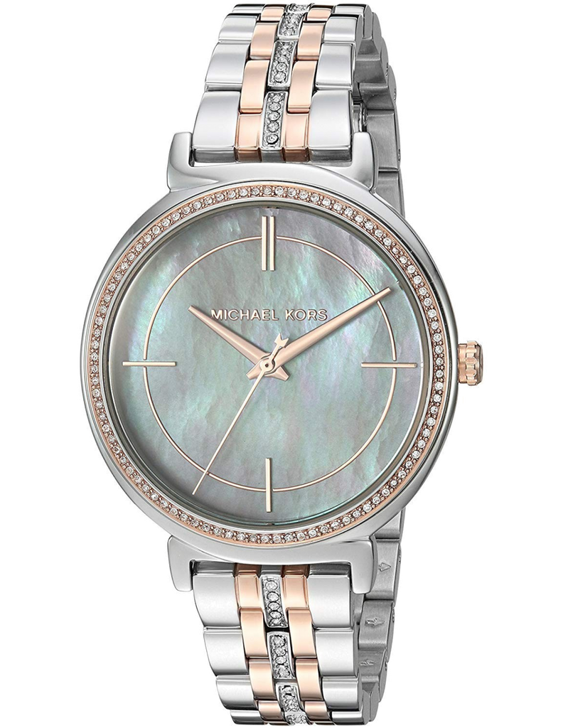 Michael Kors Cinthia Mother of Pearl Grey Dial Two Tone Steel Strap Watch for Women