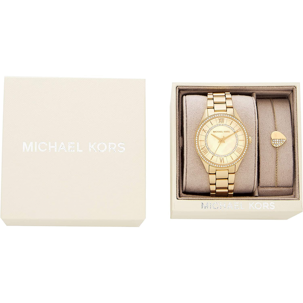 Michael Kors Lauryn Quartz Mother of Pearl Gold Dial Gold Steel Strap Watch For Women - MK4490