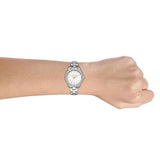 Michael Kors Liliane Three Hand Mother of Pearl White Dial Silver Steel Strap Watch For Women - MK4556