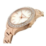 Michael Kors Lilane Three Hand Mother of Pearl White Dial Rose Gold Steel Strap Watch For Women - MK4557