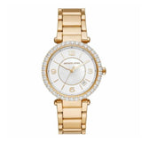 Michael Kors Parker Mother of Pearl White Dial Gold Steel Strap Watch For Women - MK4693