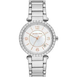 Michael Kors Parker Three Hand Mother of Pearl White Dial Silver Steel Strap Watch For Women - MK4694