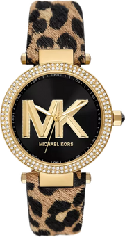 Michael Kors Parker Black Dial Cheetah Print Brown Leather Strap Watch For Women - MK4723