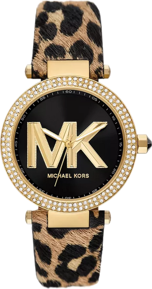 Michael Kors Parker Black Dial Cheetah Print Leather Strap Watch For Women - MK4723