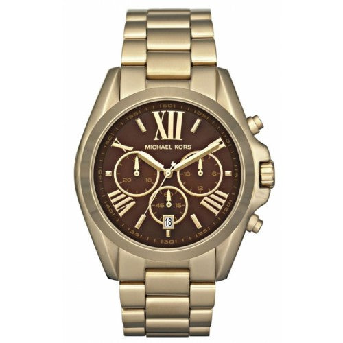 Michael Kors Bradshaw Brown Dial Gold Steel Strap Watch for Women - MK5502