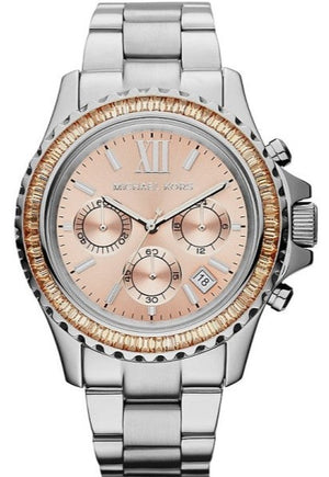 Michael Kors Everest Chronograph Gold Dial Silver Steel Strap Watch For Women - MK5870