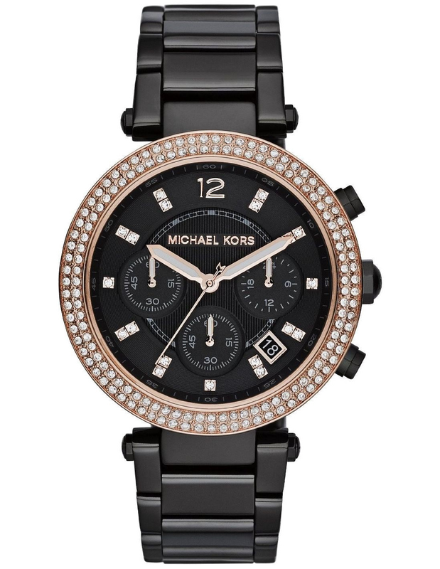 Michael Kors Parker 黑色表盘镶钻黑色钢带女式手表
