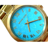 Michael Kors Channing Turquoise Dial Gold Steel Strap Watch For Women - MK5894