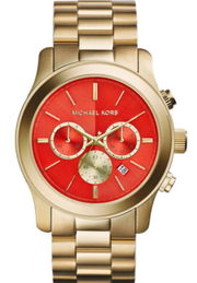 Michael Kors Runway Quartz Orange Dial Gold Steel Strap Watch For Women - MK5930