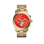Michael Kors Runway Quartz Orange Dial Gold Steel Strap Watch For Women - MK5930