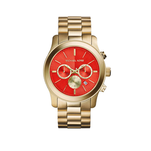 Michael Kors Runway Quartz Orange Dial Gold Steel Strap Watch For Women - MK5930