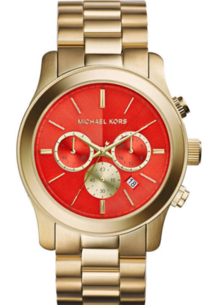 Michael Kors Runway Quartz Orange Dial Gold Steel Strap Watch For Women - MK5930