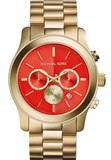 Michael Kors Runway Quartz Orange Dial Gold Steel Strap Watch For Women - MK5930