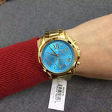 Michael Kors Bradshaw Chronograph Blue Dial Gold Steel Strap Watch For Women - MK5975