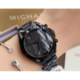 Michael Kors Bradshaw Chronograph Black Dial Black Steel Strap Watch For Women - MK6058