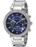 Michael Kors Parker Chronograph Navy Blue Dial Silver Steel Strap Watch for Women - MK6117