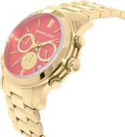 Michael Kors Runway Chronograph Orange Dial Gold Steep Strap Watch For Women - MK6162