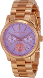 Michael Kors Runway Chronograph Purple Dial Rose Gold Steel Strap Watch For Women - MK6163