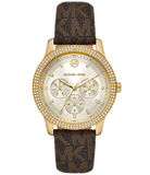 Michael Kors Tibby Multifunction Gold Dial Brown Leather Strap Watch For Women - MK6966