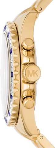 Michael Kors Everest Chronograph Blue Dial Gold Steel Strap Watch For Women - MK6971