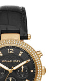 Michael Kors Parker Chronograph Black Dial Black Leather Strap Watch For Women - MK6984