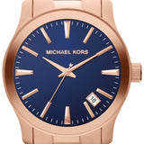 Michael Kors Runway Blue Dial Rose Gold Stainless Steel Strap Watch for Women - MK7065