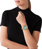 Michael Kors Lexington Quartz Blue Dial Gold Steel Strap Watch For Women - MK3271