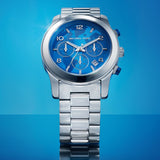 Michael Kors Runway Stop Hunger Blue Dial Silver Steel Strap Watch for Women - MK7427