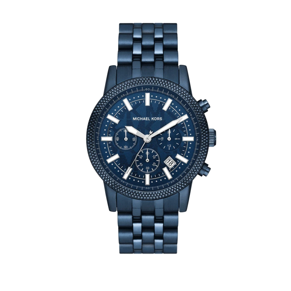 Michael Kors Hutton Chronograph Blue Dial Blue Steel Strap Watch For Men