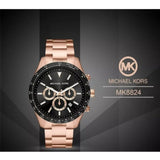 Michael Kors Layton Chronograph Black Dial Rose Gold Steel Strap Watch For Men - MK8824