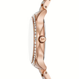 Michael Kors Sage Three-Hand Mother of Pearl White Dial Rose Gold Steel Strap Watch for Women - MK4806