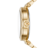 Michael Kors Parker Analog Crystals Gold Dial Gold Steel Strap Watch For Women - MK7283