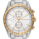 Michael Kors Accelerator Chronograph White Dial Silver Steel Strap Watch For Men - MK9112