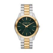 Michael Kors Slim Runway Quartz Green Dial Two Tone Steel Strap Watch for Women - MK9149