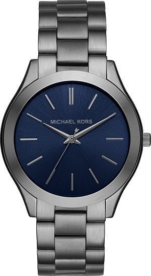 Michael Kors Slim Runway Blue Dial Grey Steel Strap Watch For Men