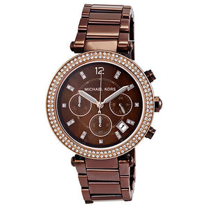 Michael Kors Parker Chronograph Brown Dial Brown Steel Strap Watch For Women - MK5578