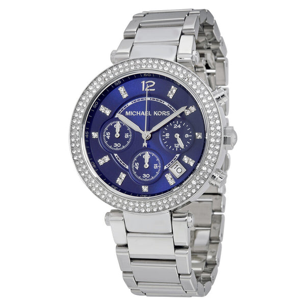 Michael Kors Parker Chronograph Navy Blue Dial Silver Steel Strap Watch for Women - MK6117